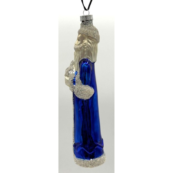 Vintage Hand Blown Glass Christmas Ornament Old World Santa Sapphire Glitter - Picture 5 of 16